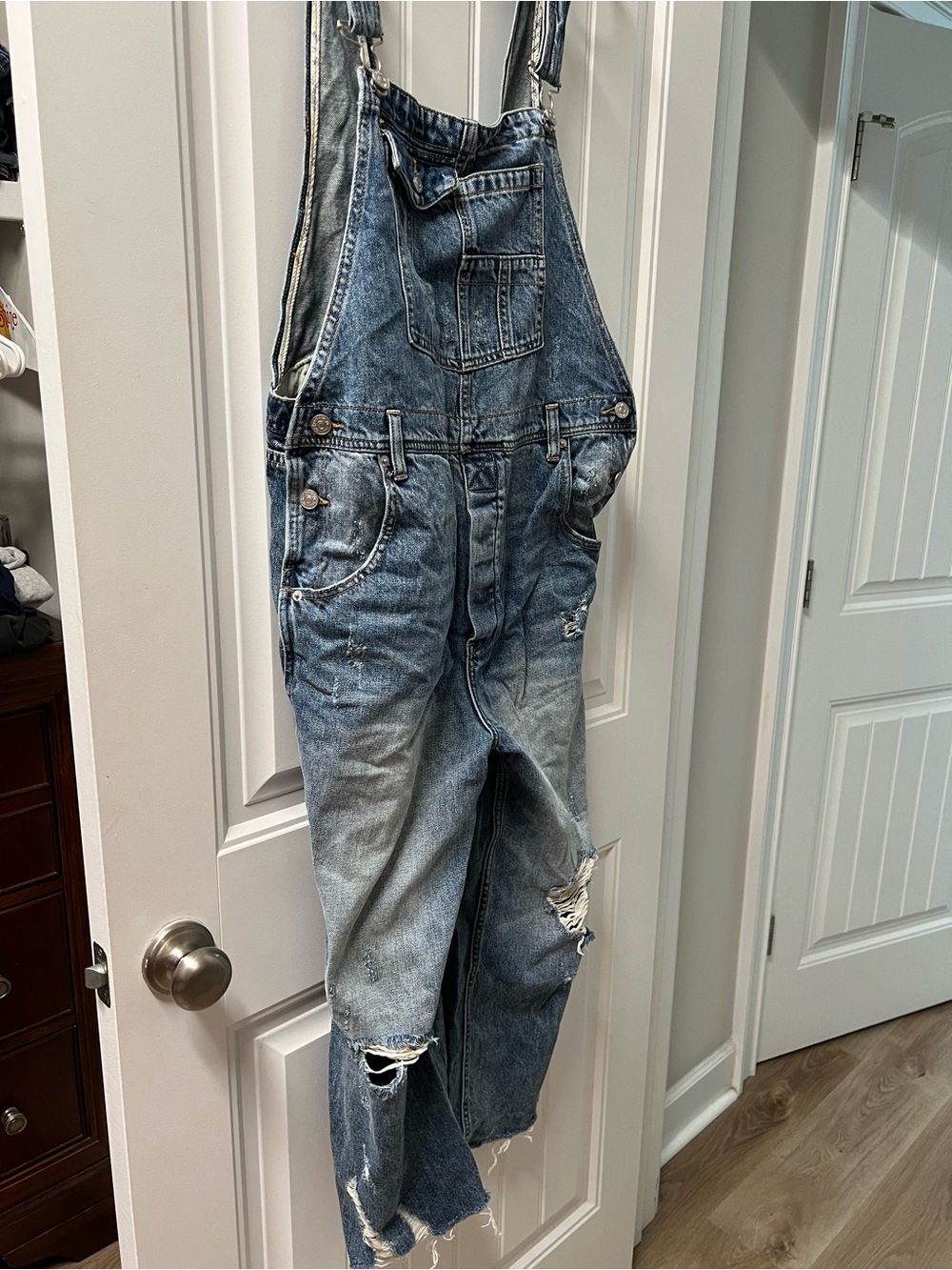We The Free Distressed Denim Overalls in Faded Blue